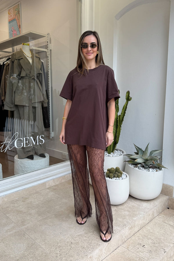 Lia Tee Chocolate by Sneaky Link, oversized cotton tee with boxy fit and short sleeves, perfect for layering or laid-back styling. (124 characters)
