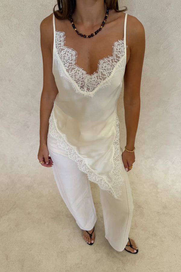 Lilah Lace Trim Top Ivory