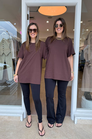 Lia Tee Chocolate by Sneaky Link, oversized cotton tee with boxy fit and short sleeves, perfect for layering or laid-back styling. (124 characters)