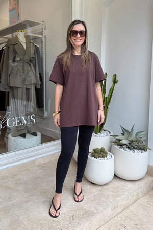 Lia Tee Chocolate by Sneaky Link, oversized cotton tee with boxy fit and short sleeves, perfect for layering or laid-back styling. (124 characters)