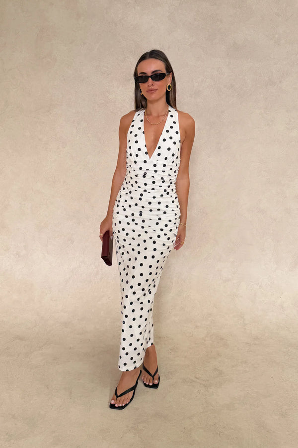 Chrissy Midi Dress White Polka Dot