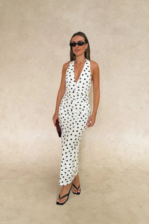 Chrissy Midi Dress White Polka Dot