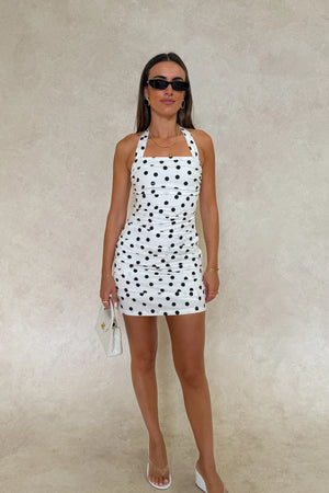 Chrissy Mini Dress White Polka Dot