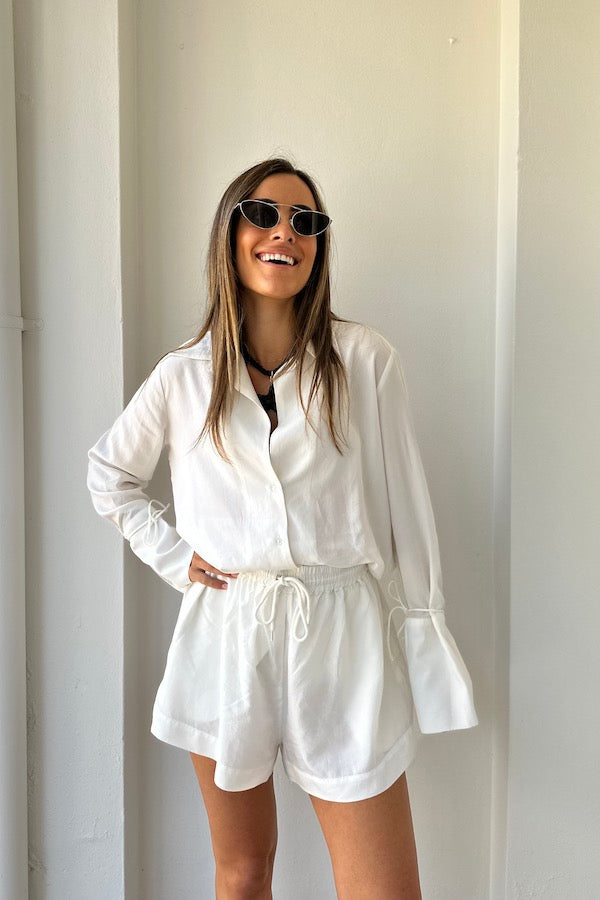 Sneaky Link | Open Neck Blouse White | Girls With Gems