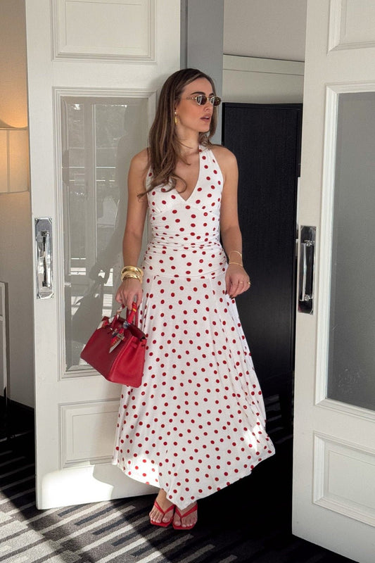 Paris Midi Dress Red Polka Dot