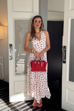 Paris Midi Dress Red Polka Dot