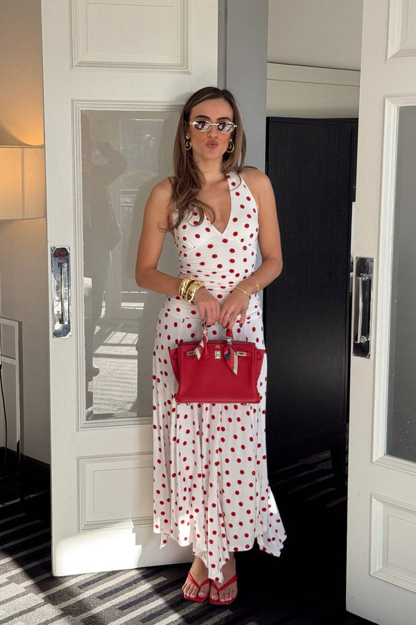 Paris Midi Dress Red Polka Dot