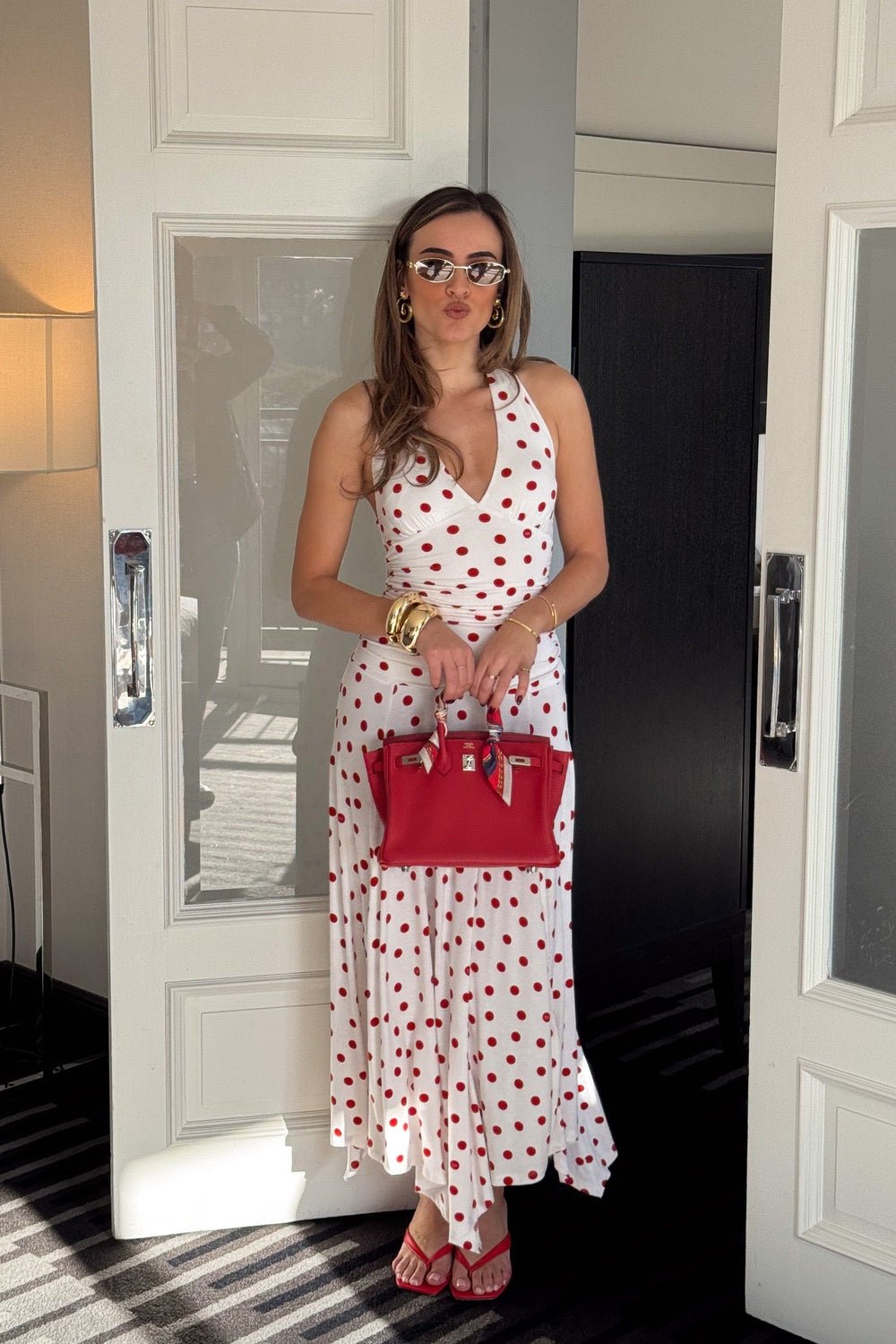 Paris Midi Dress Red Polka Dot