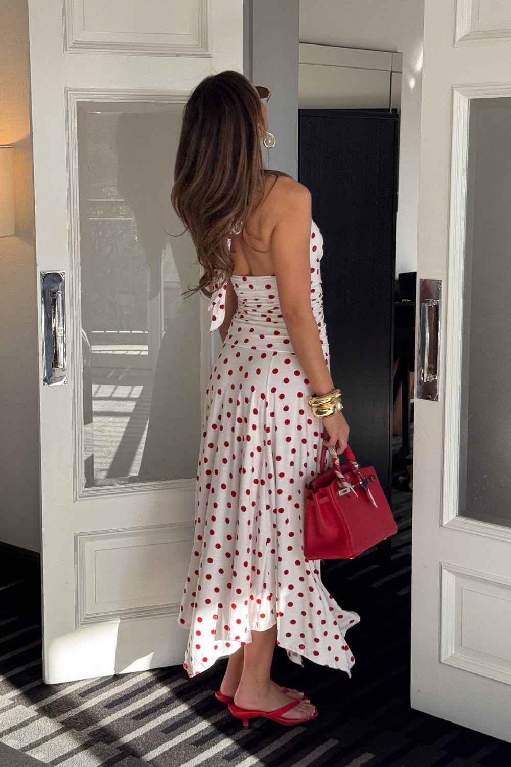 Paris Midi Dress Red Polka Dot