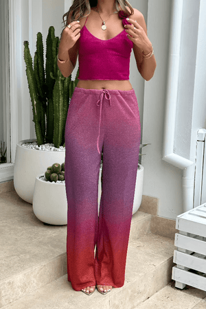 Lumiere Shade Pants Sunset by Oséree, elegant straight-fit pants with a metallic finish, perfect for stylish day-to-night looks and special events