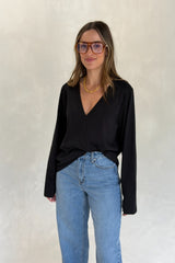 Carter V Neck Long Sleeve Top Black