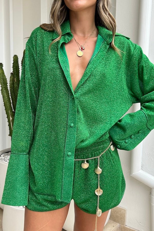 Oséree | Lumiere Sleeves Shirt Emerald Green | Girls with Gems