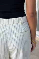Tailored Pinstripe Pant in Butter by Sneaky Link, wide-leg vintage-inspired pant with soft drape and structured waistband.