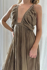 Alka Dress Mocha by D'Artemide – One-size cotton dress with tape detail, crafted for timeless shape and soft feminine edge.