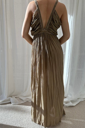 Alka Dress Mocha by D'Artemide – One-size cotton dress with tape detail, crafted for timeless shape and soft feminine edge.