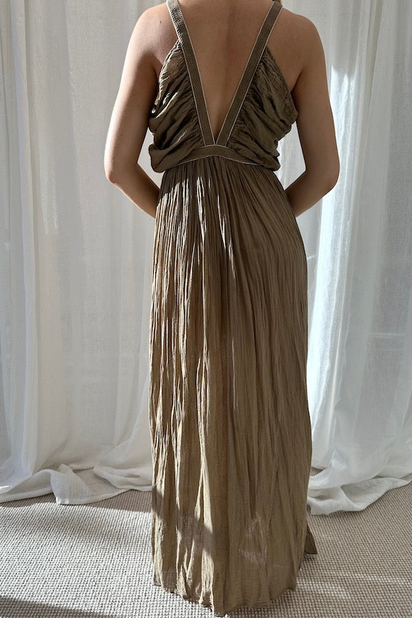 Alka Dress Mocha by D'Artemide – One-size cotton dress with tape detail, crafted for timeless shape and soft feminine edge.