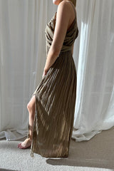 Alka Dress Mocha by D'Artemide – One-size cotton dress with tape detail, crafted for timeless shape and soft feminine edge.