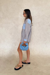 Nessa Stripe Shirt Choc Blue by Sneaky Link – a relaxed cotton shirt with collar and pocket. Perfect for beach or everyday styling.