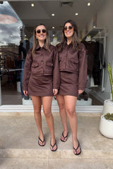 Dani Jacket Chocolate by Sneaky Link, luxe faux suede cropped boxy jacket with button-up front and pockets, perfect for co-ords or denim looks.