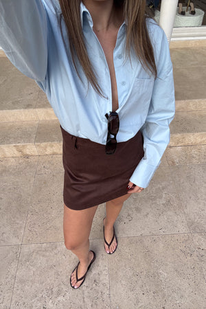 Dani Wedge Chocolate by Sneaky Link, sleek suede wedge slide with 7cm heel, perfect for casual days or chic evening looks.