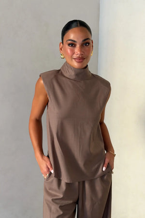 Zoe Turtleneck Suit Top Taupe