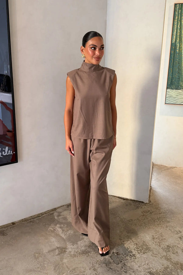 Zoe Turtleneck Suit Top Taupe