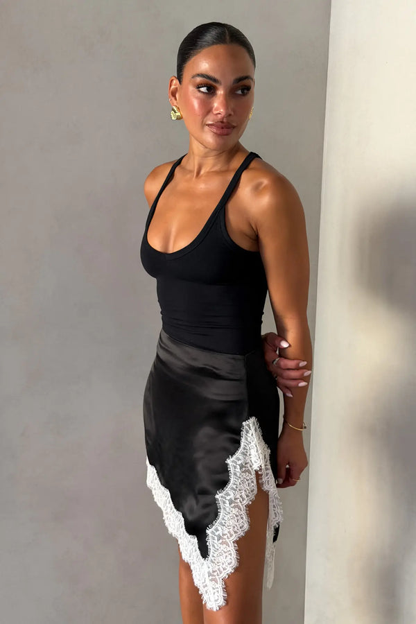 Lilah Lace Trim Mini Skirt Black/Ivory