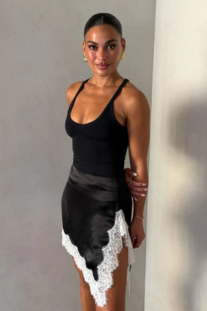 Lilah Lace Trim Mini Skirt Black/Ivory