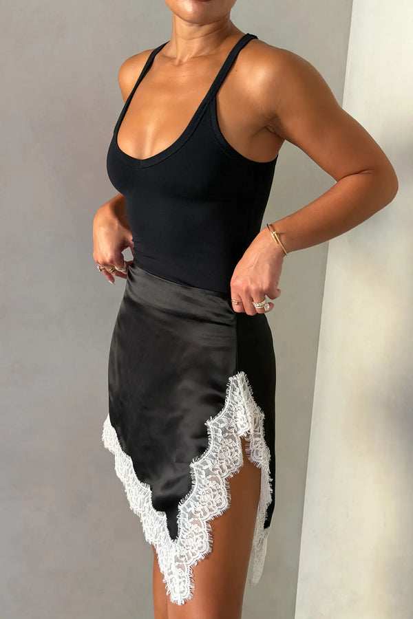 Lilah Lace Trim Mini Skirt Black/Ivory