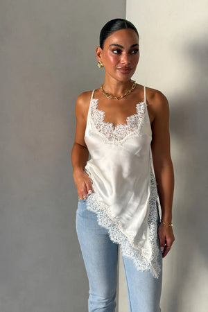 Lilah Lace Trim Top Ivory