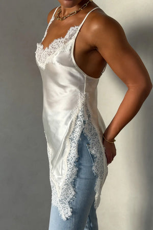 Lilah Lace Trim Top Ivory