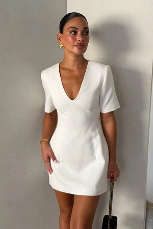 Bobbie V Neck Mini Dress White