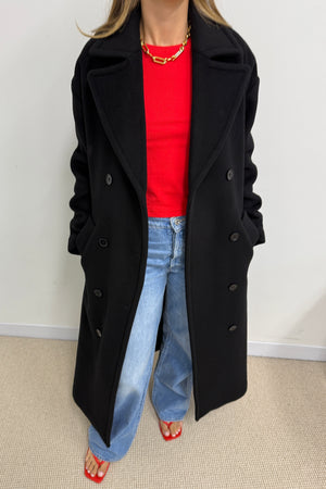 Double Breasted Coat Black by Sneaky Link – Timeless oversized wool coat combining warmth and sophistication. Perfect for any occasion.