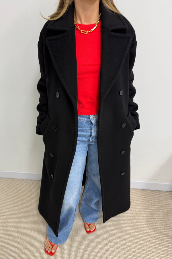 Double Breasted Coat Black by Sneaky Link – Timeless oversized wool coat combining warmth and sophistication. Perfect for any occasion.