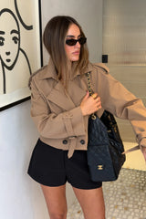 Cropped Trench Jacket Tan by Sneaky Link, structured cropped trench with classic tailoring and a fully lined finish.
