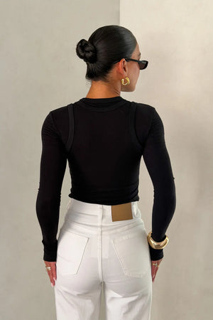 Yianni Layered Long Sleeve Top Black