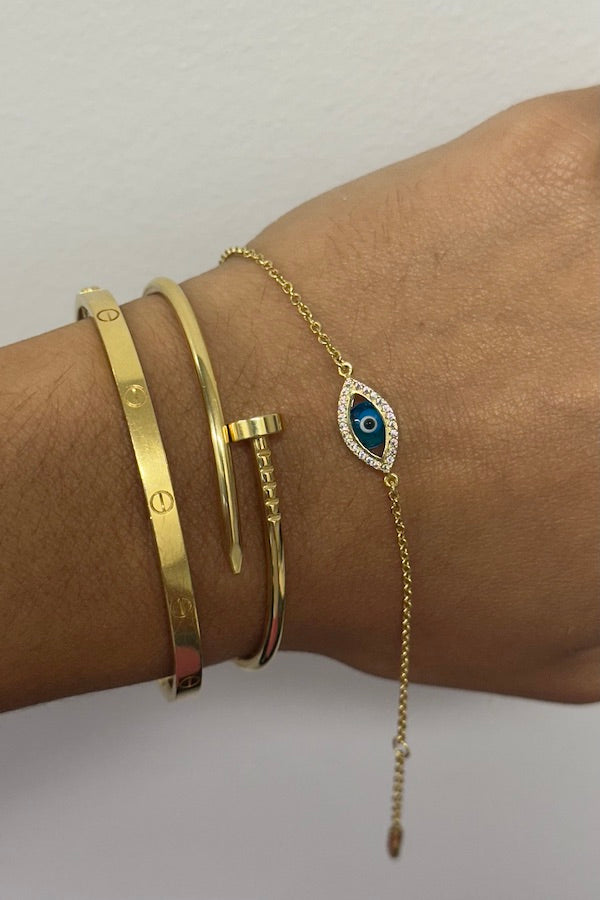 Al'oro | Yellow Gold Evil Eye Bracelet w/ Cubic Zirconia | Girls With …