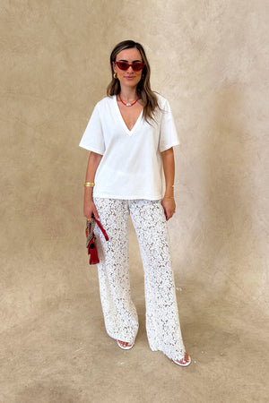 Jaz Hand Lace Elastic Pant White