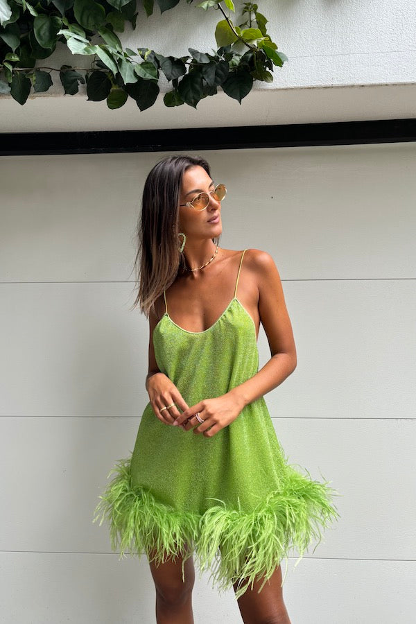 Oséree | Lumiere Plumage Short Dress Lime | Girls with Gems