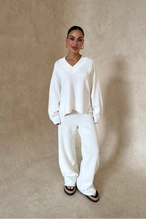 Lilly Knit Pant by Sneaky Link, high-waisted wide-leg viscose blend pants with elastic waistband for chic comfort at home or out.