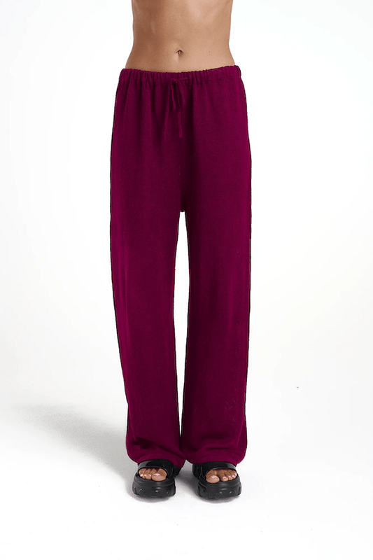 Knit Pants Plum by Summi Summi, relaxed and comfy with adjustable drawstring waist, made from breathable 100% linen, perfect for casual and lounging wear