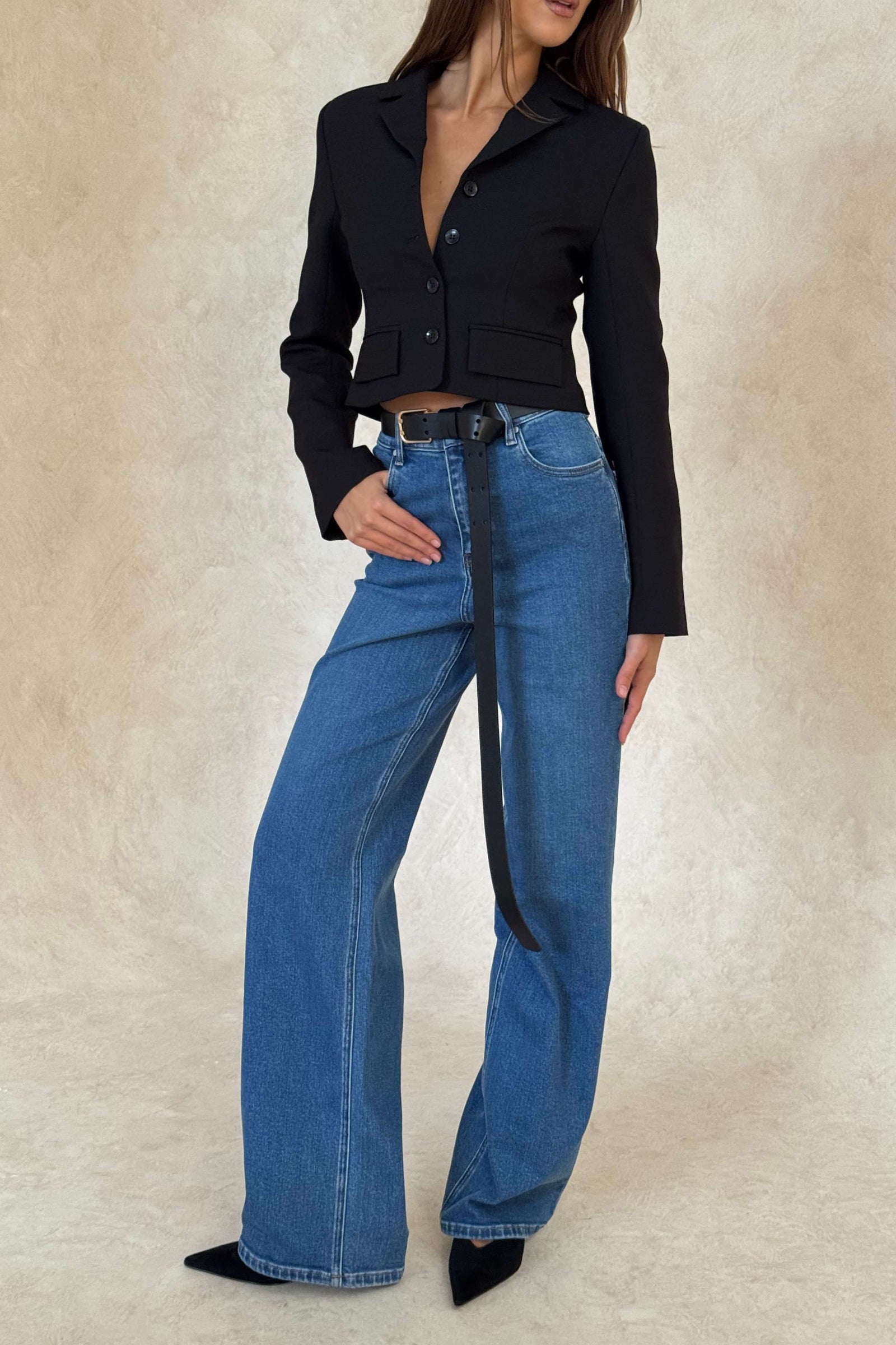 Sammy Blazer Top Black by Sneaky Link, cropped structured blazer with clean buttons and tailored fit for polished style.