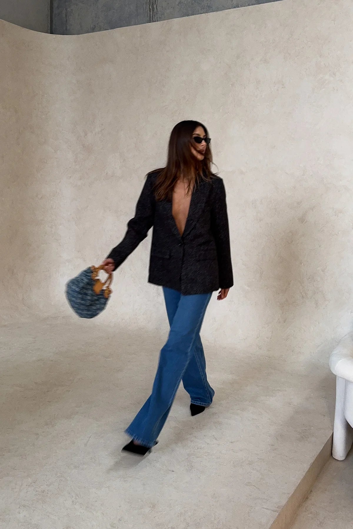 Gretta Blazer Black Marle by Sneaky Link, a warm textured poly blazer with single-button closure, classic tailoring, and relaxed fit for day-to-night style.