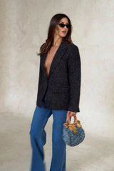Gretta Blazer Black Marle by Sneaky Link, a warm textured poly blazer with single-button closure, classic tailoring, and relaxed fit for day-to-night style.