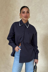 Boston Shirt Navy by Sneaky Link, oversized cotton button up shirt, perfect for everyday styling or layered looks