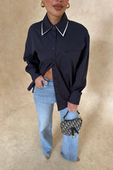 Boston Shirt Navy by Sneaky Link, oversized cotton button up shirt, perfect for everyday styling or layered looks