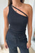 Sneaky Link | One Shoulder Strap Tank Black | Girls With Gems