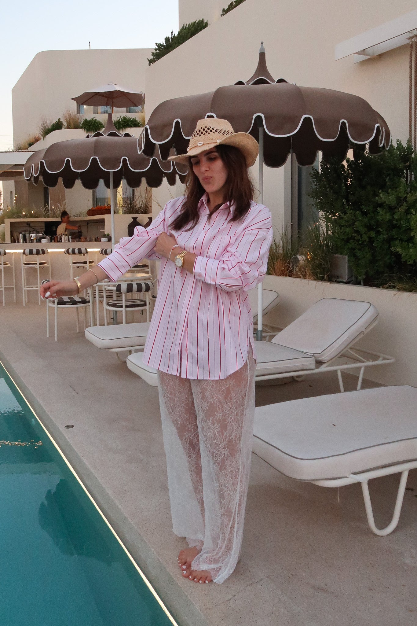 Boston Shirt Pink/Red Stripe by Sneaky Link, oversized cotton button-up with cuffed sleeves and signature snake embroidery for timeless, fresh style.