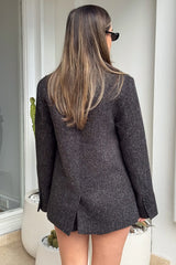 Gretta Blazer Black Marle by Sneaky Link, a warm textured poly blazer with single-button closure, classic tailoring, and relaxed fit for day-to-night style.
