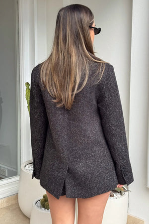 Gretta Blazer Black Marle by Sneaky Link, a warm textured poly blazer with single-button closure, classic tailoring, and relaxed fit for day-to-night style.